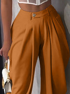Women's Fashion Pleated Pants High-Waisted Wide Leg Balloon Casual Trousers