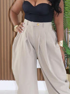 Women's Fashion Pleated Pants High-Waisted Wide Leg Balloon Casual Trousers