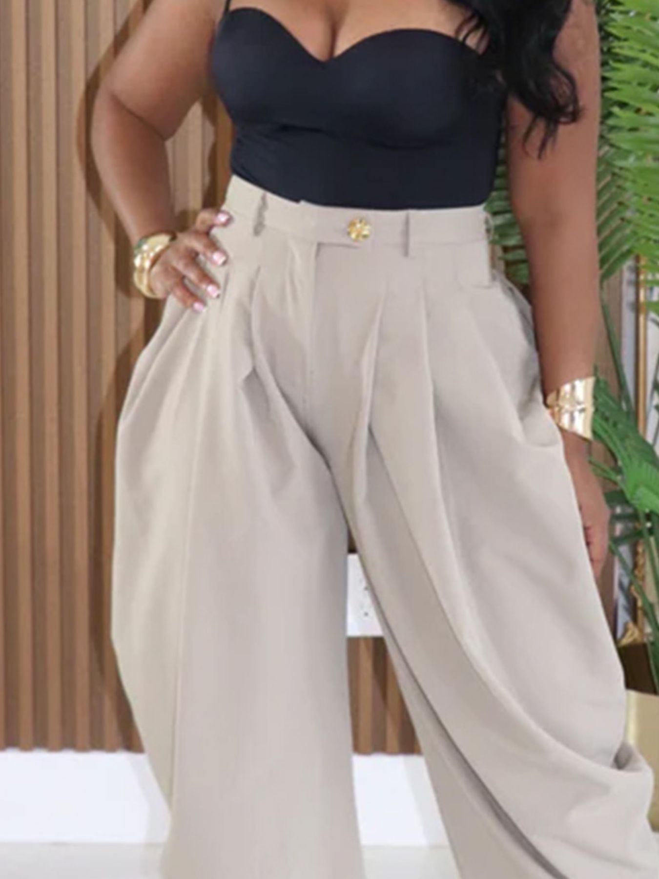 Women's Fashion Pleated Pants High-Waisted Wide Leg Balloon Casual Trousers