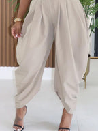 Women's Fashion Pleated Pants High-Waisted Wide Leg Balloon Casual Trousers