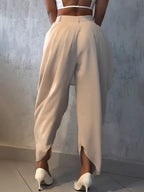 Women's Fashion Pleated Pants High-Waisted Wide Leg Balloon Casual Trousers