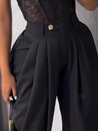 Women's Fashion Pleated Pants High-Waisted Wide Leg Balloon Casual Trousers