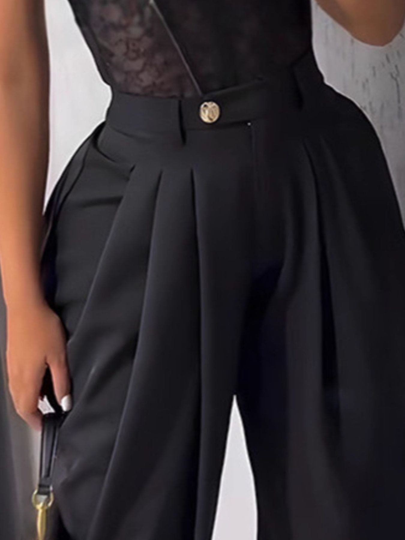Women's Fashion Pleated Pants High-Waisted Wide Leg Balloon Casual Trousers