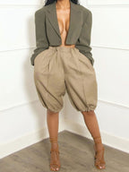 Casual Fashion Balloon Bermuda Women's Hight Waisted Loose Wide Leg Shorts