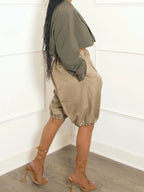 Casual Fashion Balloon Bermuda Women's Hight Waisted Loose Wide Leg Shorts