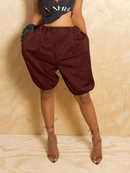 Casual Fashion Balloon Bermuda Women's Hight Waisted Loose Wide Leg Shorts