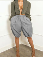 Casual Fashion Balloon Bermuda Women's Hight Waisted Loose Wide Leg Shorts