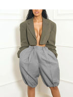 Casual Fashion Balloon Bermuda Women's Hight Waisted Loose Wide Leg Shorts