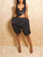 Casual Fashion Balloon Bermuda Women's Hight Waisted Loose Wide Leg Shorts