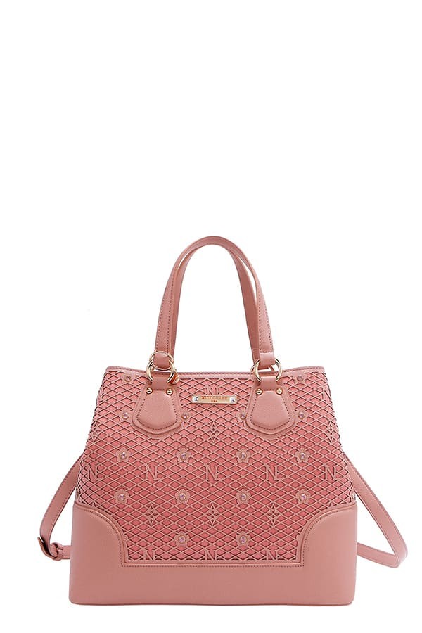 Nicole Lee USA Tote Bag Flower Rhinestone Beaded Diamond Patter Vegan Leather