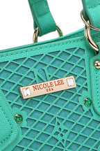 Nicole Lee USA Tote Bag Flower Rhinestone Beaded Diamond Patter Vegan Leather