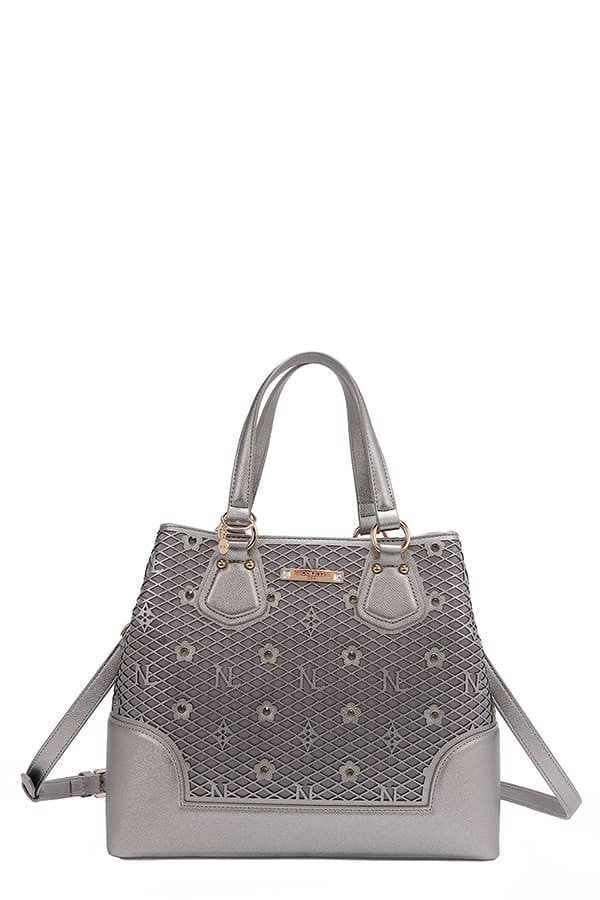 Nicole Lee USA Tote Bag Flower Rhinestone Beaded Diamond Patter Vegan Leather