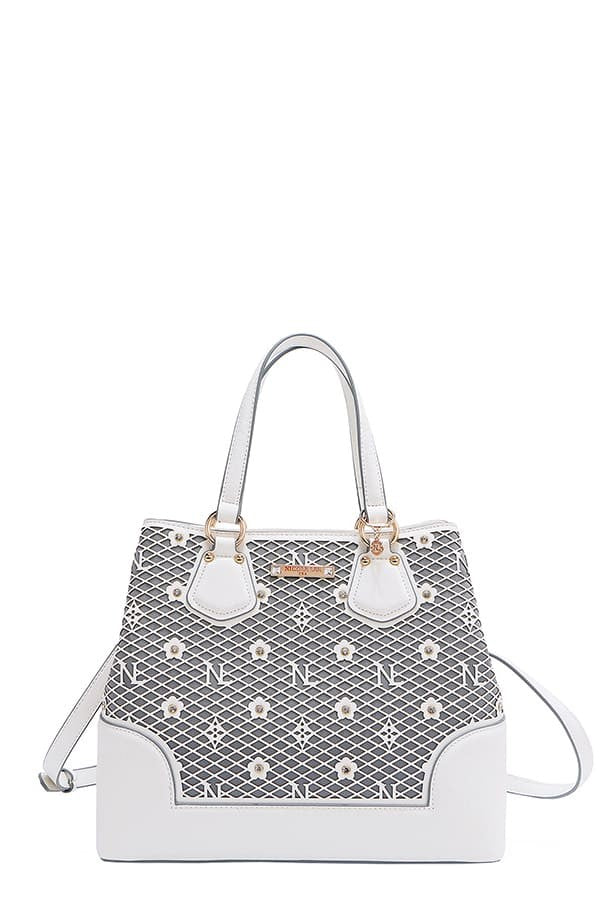 Nicole Lee USA Tote Bag Flower Rhinestone Beaded Diamond Patter Vegan Leather
