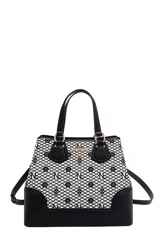 Nicole Lee USA Tote Bag Flower Rhinestone Beaded Diamond Patter Vegan Leather
