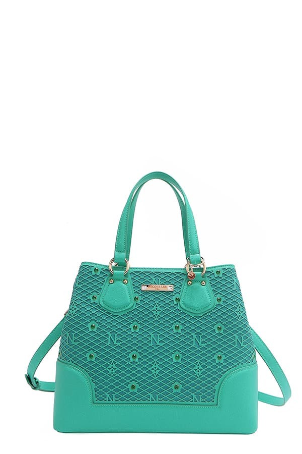 Nicole Lee USA Tote Bag Flower Rhinestone Beaded Diamond Patter Vegan Leather