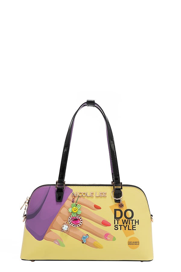 Nicole Lee USA Shoulder Bag Nail Polish Hand Colorful Print Vegan Leather Medium