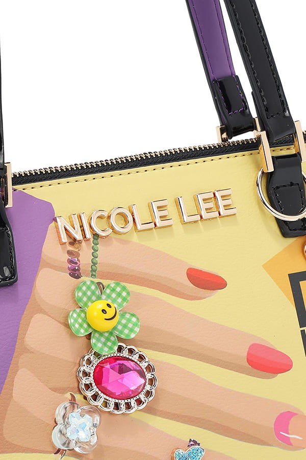 Nicole Lee USA Shoulder Bag Nail Polish Hand Colorful Print Vegan Leather Medium