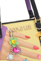 Nicole Lee USA Shoulder Bag Nail Polish Hand Colorful Print Vegan Leather Medium