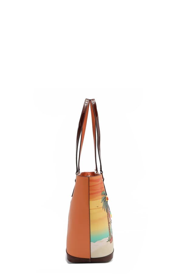 Nicole Lee USA Tote Bag Sun and Sand Colorful Print Vegan Leather Handbag