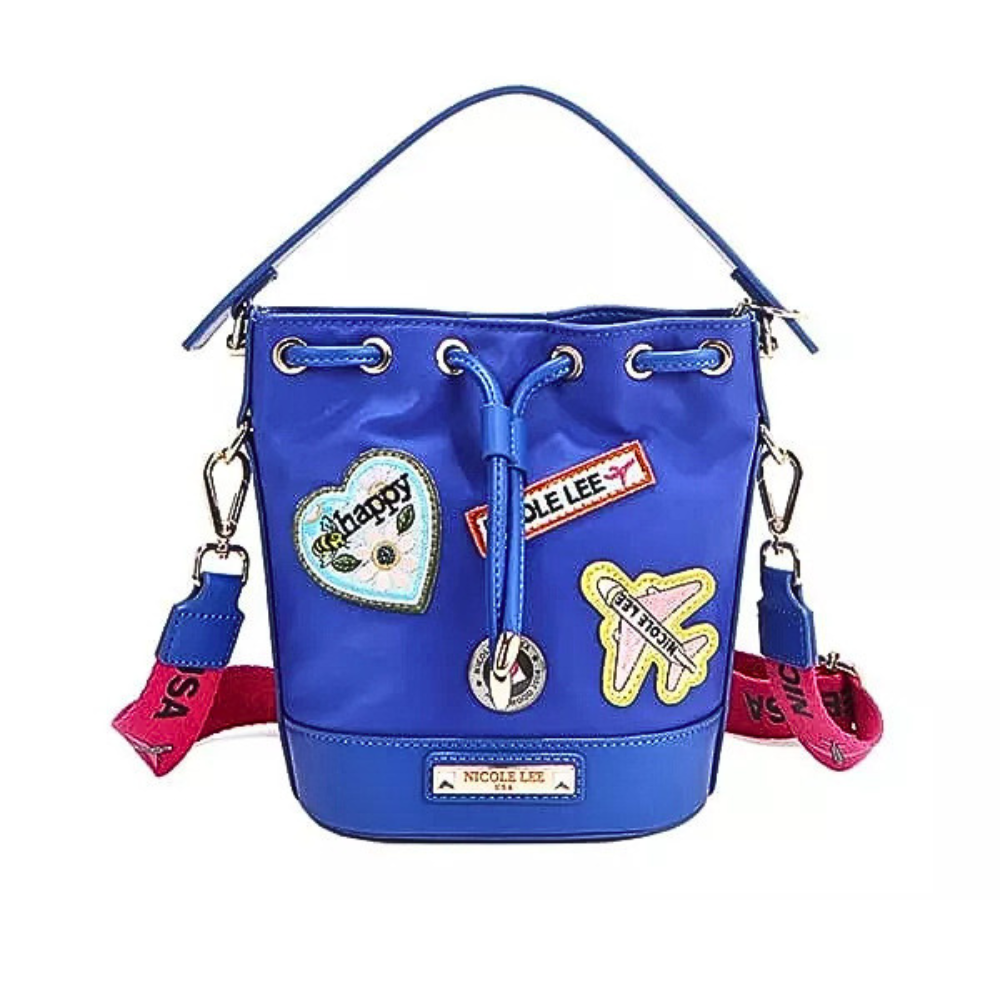 Nicole Lee USA Bucket Bag Drastring Vegan Leather Small Heart Plane Purse