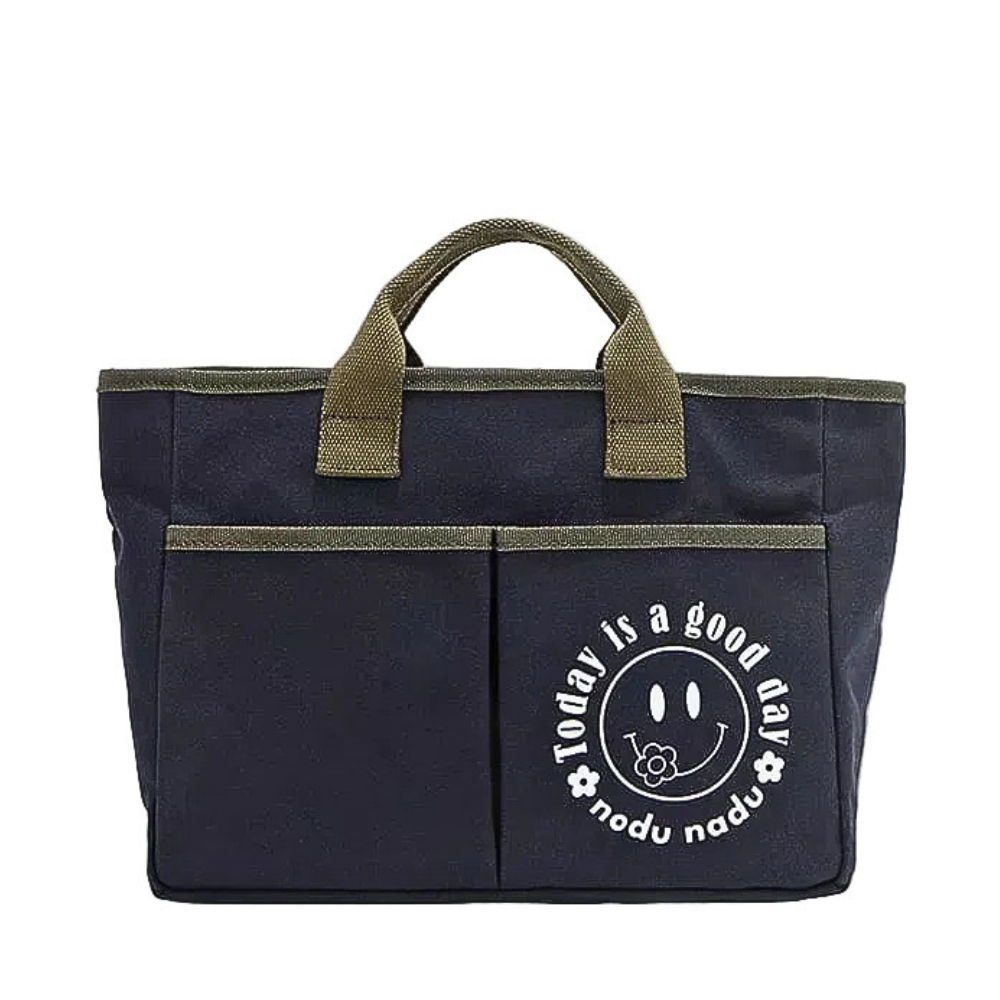 Nicole Lee USA Canvas Tote Bag Double Outer Smile Pockets Zipper Handbag