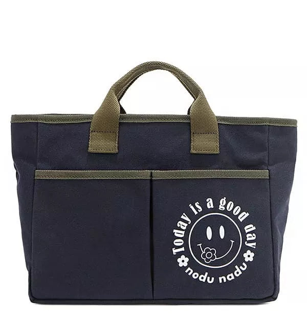 Nicole Lee USA Canvas Tote Bag Smiley Graphic Everyday Shopper Beach Work Bag - Styleinger