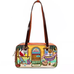 Nicole Lee USA Leather Shoulder Bag Sun and Sand Summer Print Zipper Handbag