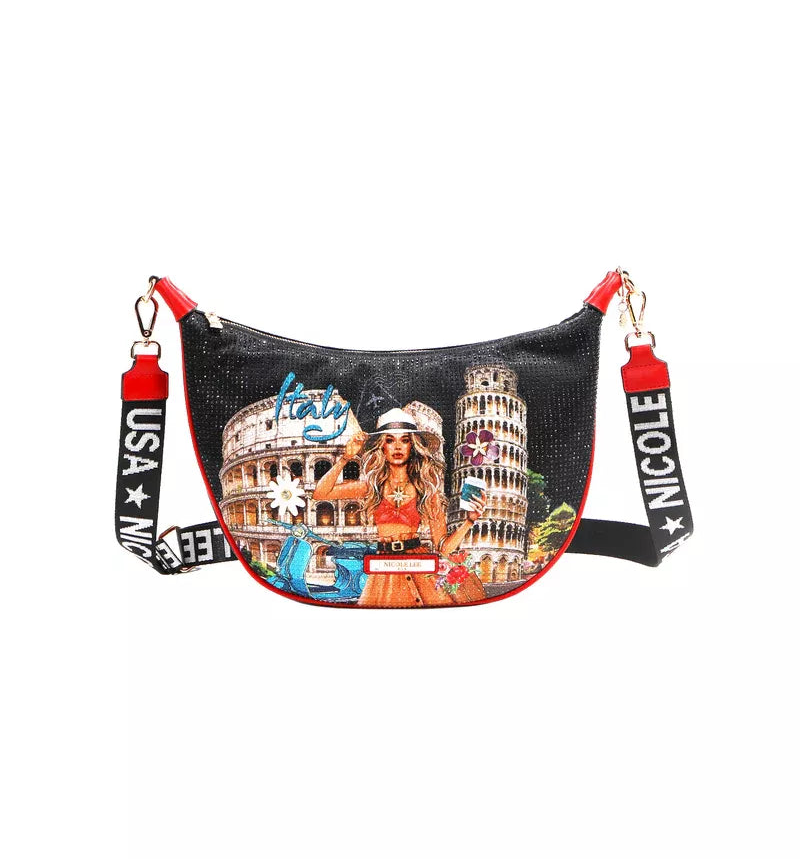 Nicole Lee USA Martha Travels Italy Shoulder Bag Vegan Leather Rhinestone Purse - Styleinger