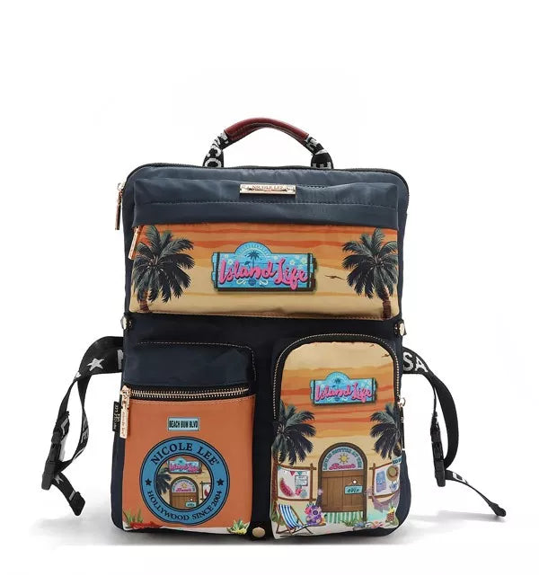 Nicole Lee USA Multi-Pocket Travel Backpack Vegan Leather Adjustable Straps Bag - Styleinger