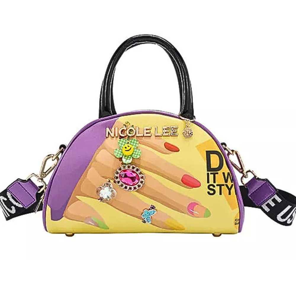 Nicole Lee USA Shoulder Bag Nail Polish Hand Colorful Print Vegan Leather Small