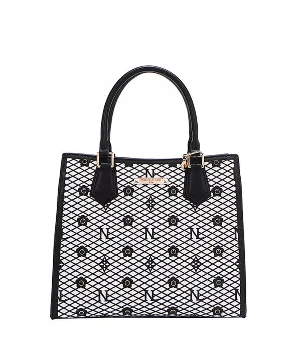 Nicole Lee USA Structured Tote Bag Vegan Leather Monogram Medium Purse - Styleinger