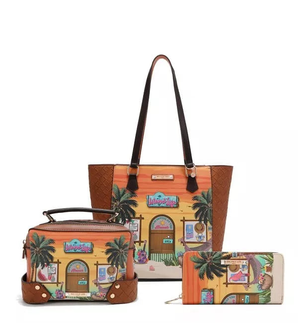 Nicole Lee USA Sun & Sand 3 Piece Bag Set Handbag Crossbody Wallet Vegan Leather - Styleinger