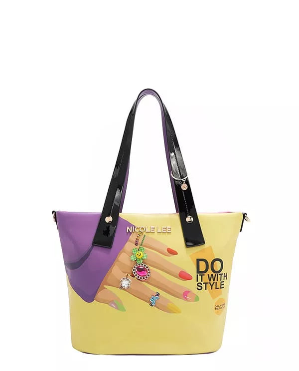 Nicole Lee USA Womens Nail Polish Tote Bag Vegan with Glossy Patent Leather NAIL POLISH OS Nicole_Lee_USA_Womens_Nail_Polish_Tote_Bag_Vegan_with_Glossy_Patent_Leather Trendsi