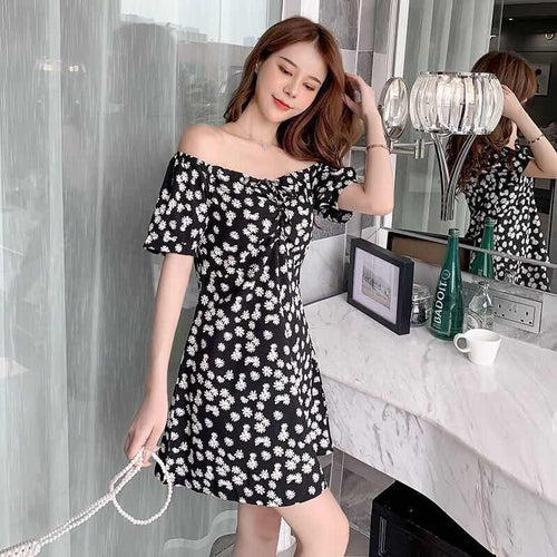 Daisy Floral Mini Dresss Summer V-neck Short Sleeve Casual Daily Style