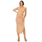 One-Shoulder Midi Dress Waist Cut-Out Side Slit Party Fashion Elegenat Dresses