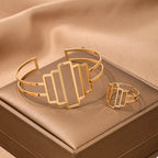 Open Bracelet and Ring Jewelry Set 18K Gold-Plated Gold 2 Pcs Gold One Size Open_Bracelet_and_Ring_Jewelry_Set_18K_Gold-Plated_Gold_2_Pcs Trendsi