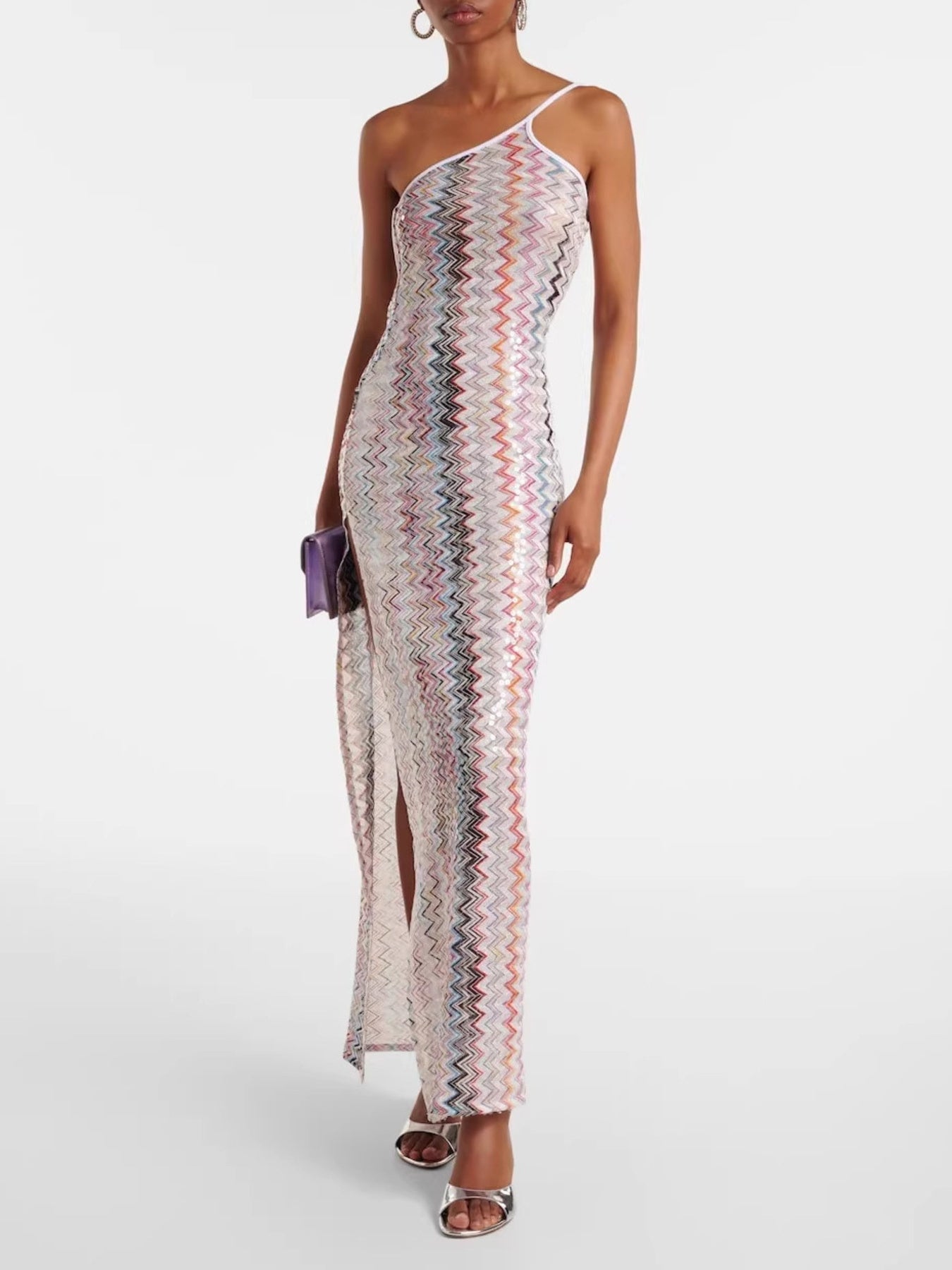 Summer Sleeveless Maxi Dress Multicolor Stripe Slit Zigzag Backless Side Slit