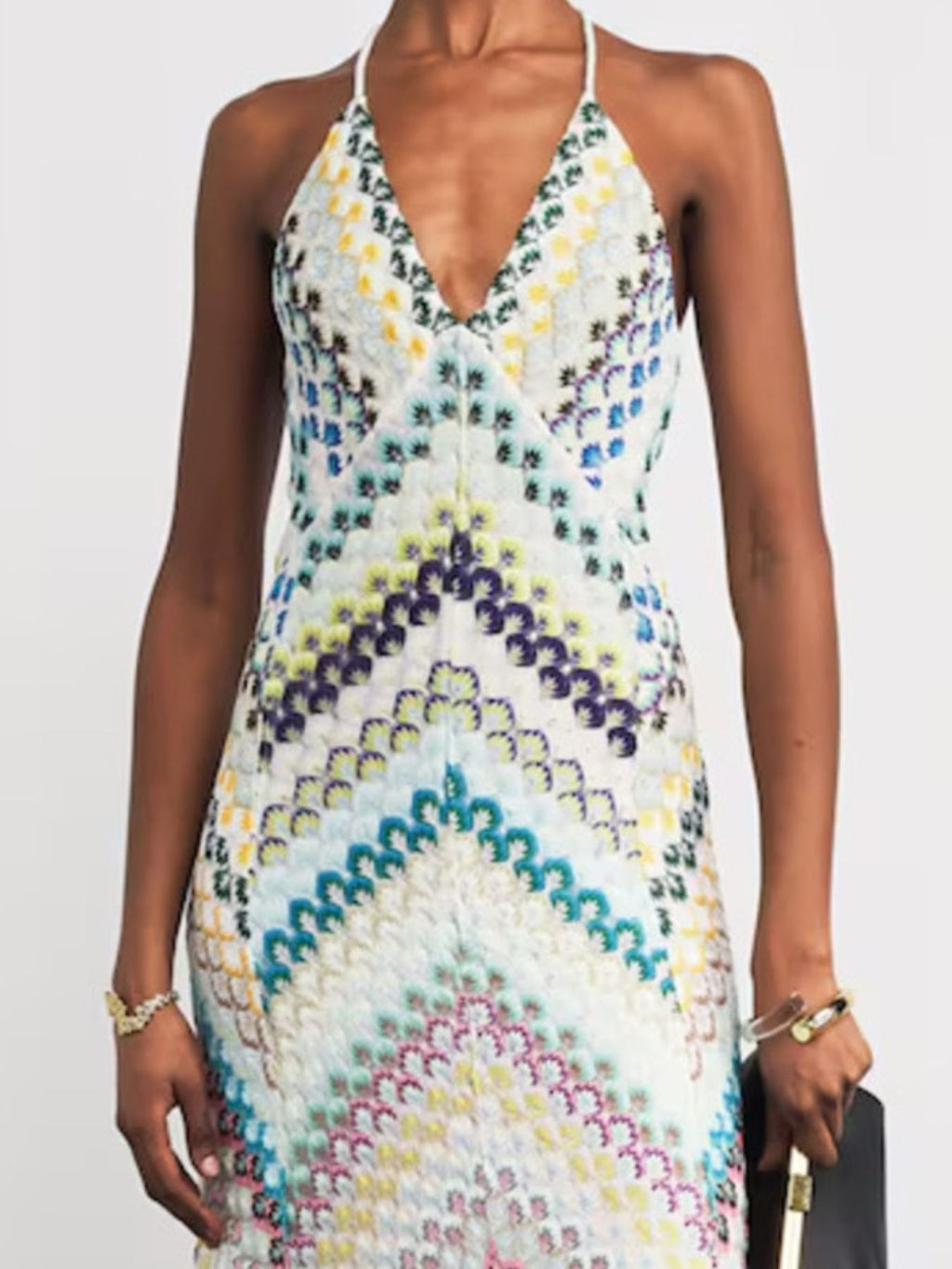 Maxi Dress V-Neck Multicolor Striped Backless Spaghetti Strap Sleeveless Party
