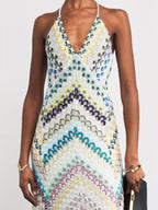 Maxi Dress V-Neck Multicolor Striped Backless Spaghetti Strap Sleeveless Party