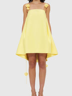 Mini A-Line Dress Yellow Floral Strap Ruffle Backless Zipper High Low Party Dress