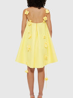 Mini A-Line Dress Yellow Floral Strap Ruffle Backless Zipper High Low Party Dress