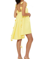 Mini A-Line Dress Yellow Floral Strap Ruffle Backless Zipper High Low Party Dress