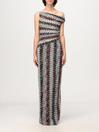 Knit Maxi Dress Zigzag One-Shoulder Multicolor Ruched Long Party Dresses