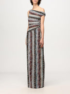 Knit Maxi Dress Zigzag One-Shoulder Multicolor Ruched Long Party Dresses