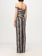Knit Maxi Dress Zigzag One-Shoulder Multicolor Ruched Long Party Dresses