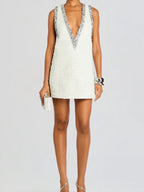 Party Mini Dress Sequin Embellished Sleeveless Deep V-Neck A-Line Beaded