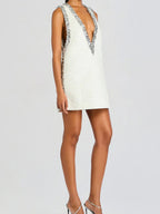 Party Mini Dress Sequin Embellished Sleeveless Deep V-Neck A-Line Beaded