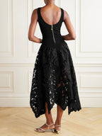 Black Midi Party Dress Crochet Skirt Sleeveless Ribbed Tank Cut Out Backless