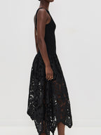 Black Midi Party Dress Crochet Skirt Sleeveless Ribbed Tank Cut Out Backless