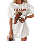 Oversized Casual T-shirt Yee Claw Graphic Print White Short Sleeve Cotton Top